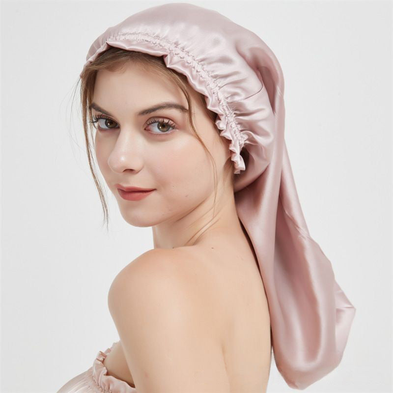 Elastic silk hair sleep cap for long hair